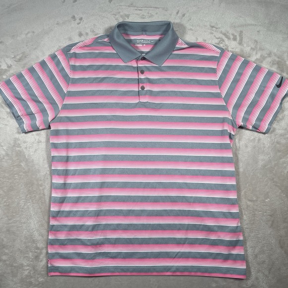 Nike Golf Dri-Fit Tour‎ Performance Polo Men's L Gray Pink Striped - Picture 2 of 8